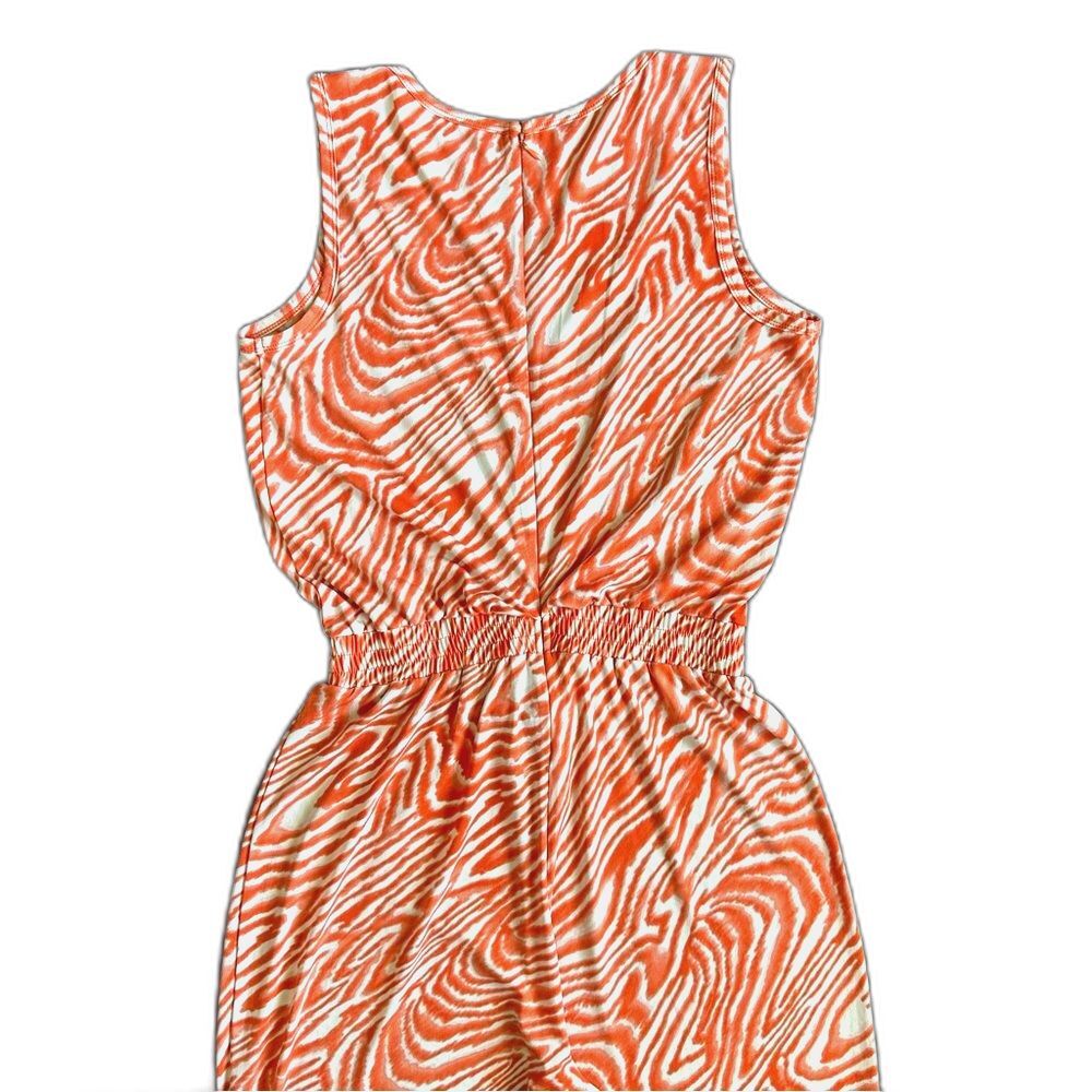 CK Tie Waist Jumpsuit Orange Swirl Abstract Zebra Palazzo Romper Size 8 Stretchy - Picture 5 of 9